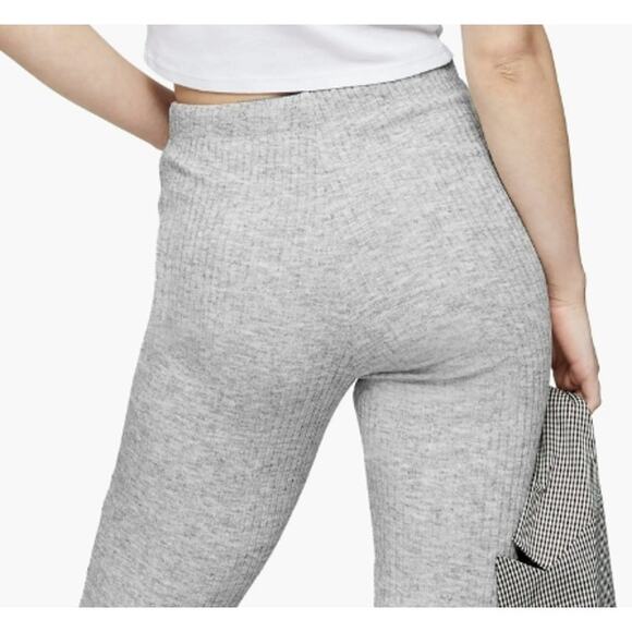 Topshop Pull On Drawstring Rib Knit Flare Leg Retro Pants Sz 14 Heather Gray NWT - Picture 5 of 8